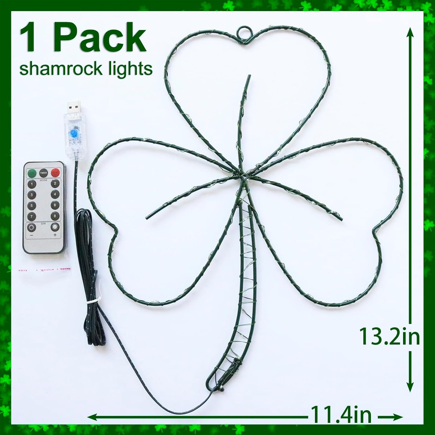 YAOZHOU Irish Shamrock LED Window Light – 13.2IN Green Clover Wall Decor for Living Room Aesthetic and Cozy Seasonal Ambiance