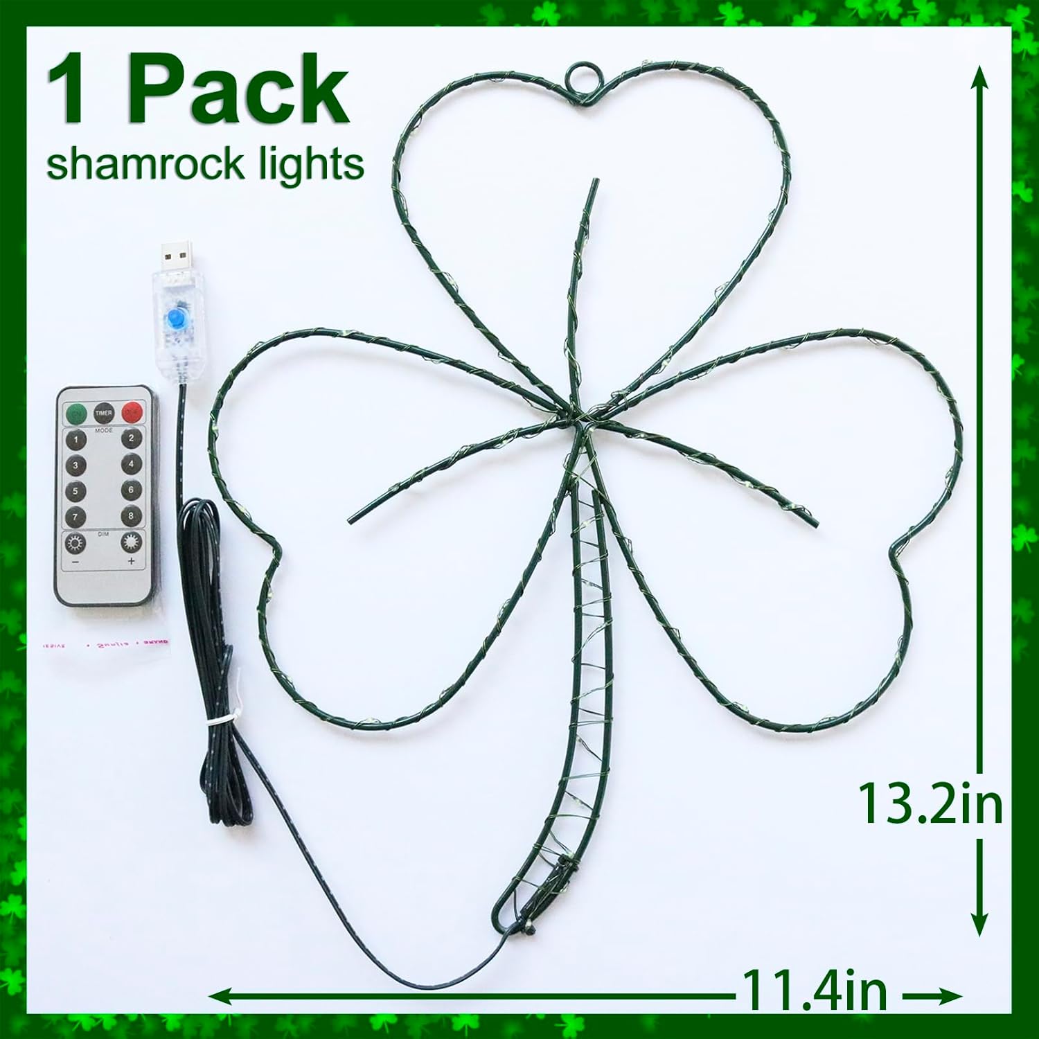 YAOZHOU Irish Shamrock LED Window Light – 13.2IN Green Clover Wall Decor for Living Room Aesthetic and Cozy Seasonal Ambiance