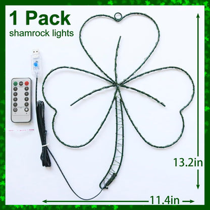 YAOZHOU Irish Shamrock LED Window Light – 13.2IN Green Clover Wall Decor for Living Room Aesthetic and Cozy Seasonal Ambiance