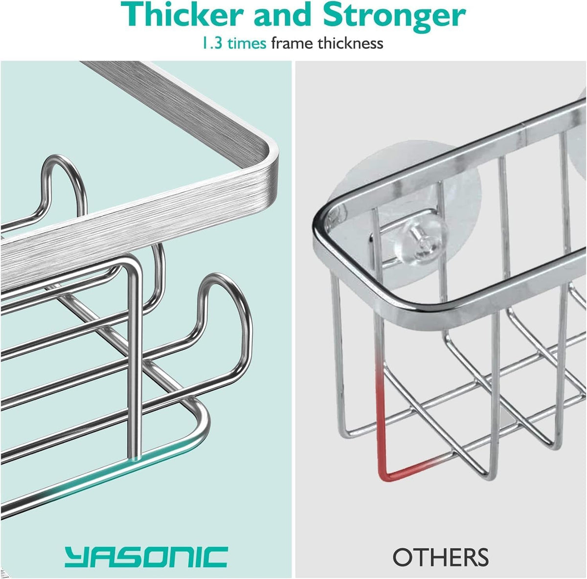YASONIC Corner Bathroom Organizer – Calming Bath Space Storage with 12 Hooks, Adhesive Stainless Steel Caddy for Mindful Shower Routine
