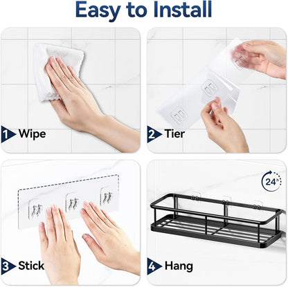 YASONIC Rustproof Shower Caddy — Streamlined Wall Organizer for Minimalist Small Bathrooms and Dorm Living