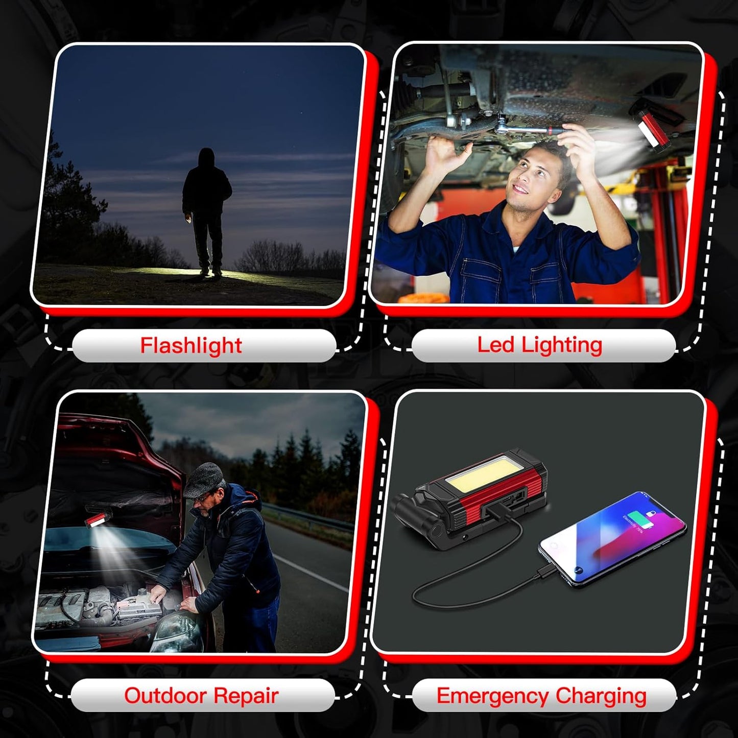 YiaMia Magnetic LED Tool Light 2 Pack – Thoughtful Birthday Gift for Him, USB-C Rechargeable Flashlight for Mechanics and DIYers