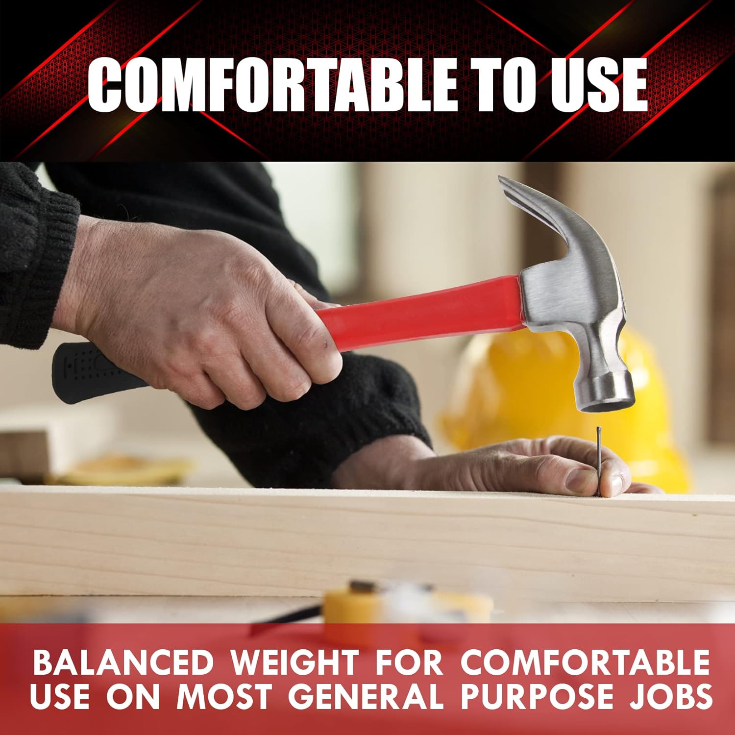 YIYITOOLS 16-oz Claw Rip Hammer with Fiberglass Handle – Ergonomic Grip for Faster Home Repairs