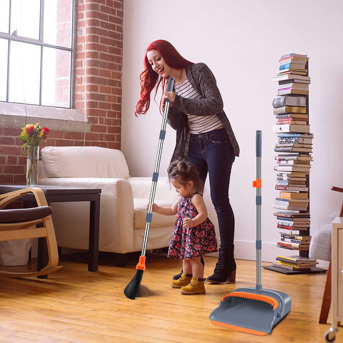 Yume Stand Up Broom and Dustpan – All-Weather Floor Care for Camping and Backyard Use