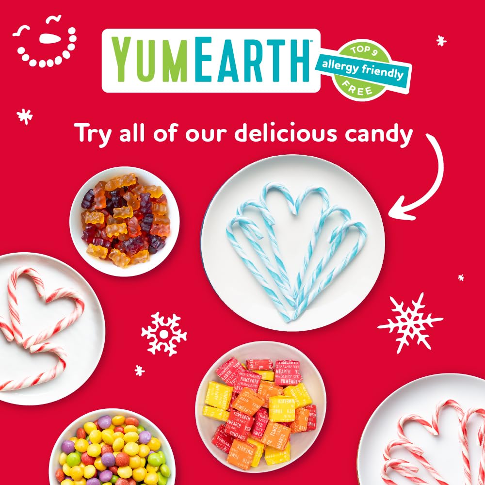 YumEarth Organic Candy Cane Lollipops - Allergen Free Holiday Treat for Safe Classroom Sharing, Dye Free Peppermint Candy, 30 Count
