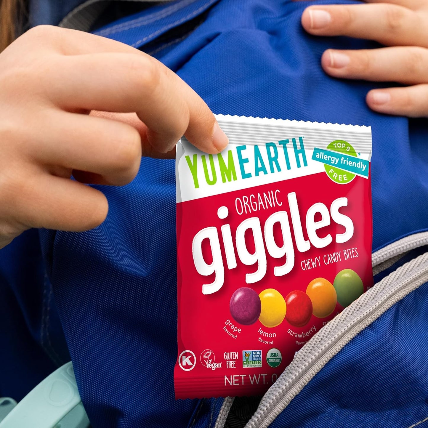 YumEarth Organic Giggles Chewy Candy – Worry Free Lunchbox Candy for Allergy Households, Vegan Gluten Free Individually Wrapped Snacks