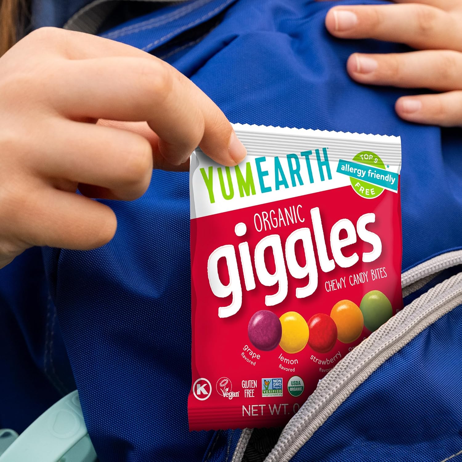 YumEarth Organic Giggles Chewy Candy – Worry Free Lunchbox Candy for Allergy Households, Vegan Gluten Free Individually Wrapped Snacks