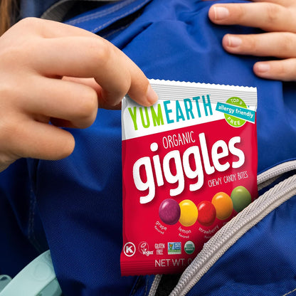 YumEarth Organic Giggles Chewy Candy – Worry Free Lunchbox Candy for Allergy Households, Vegan Gluten Free Individually Wrapped Snacks
