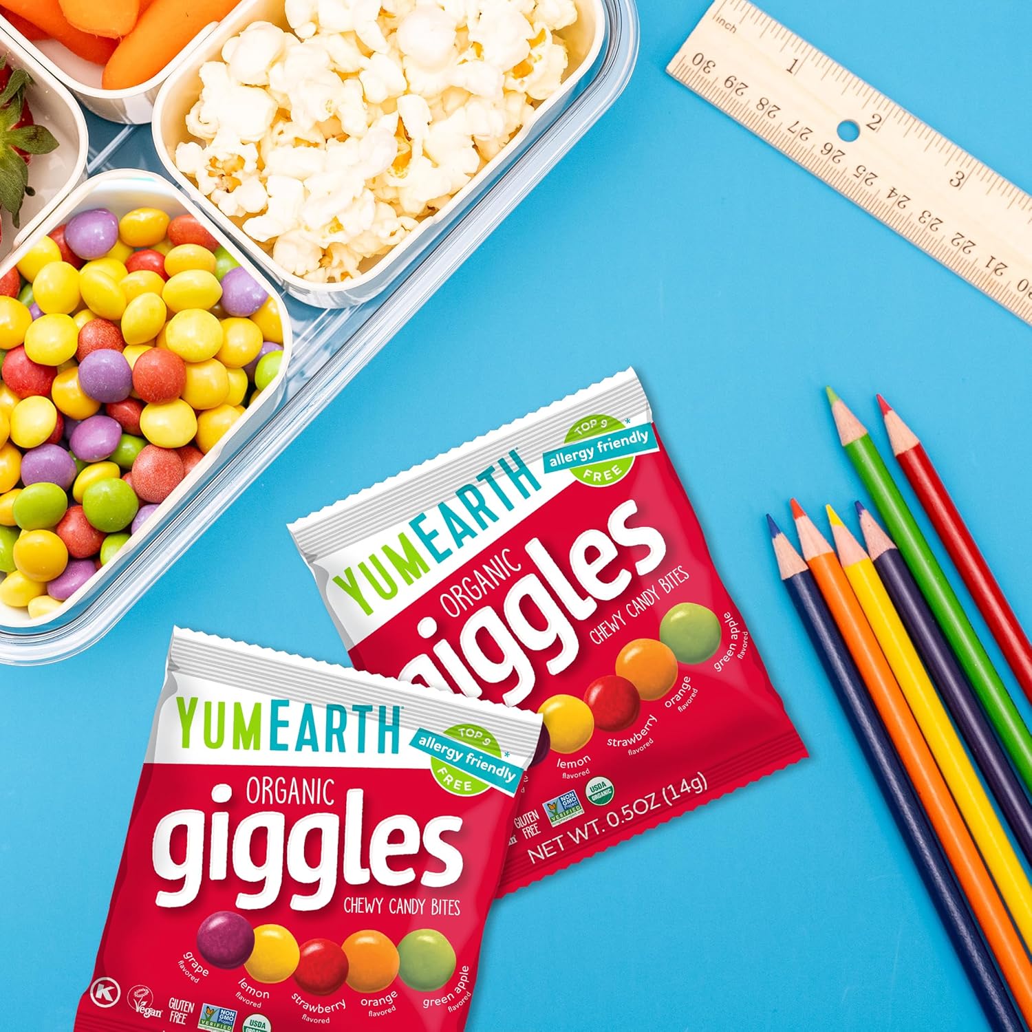 YumEarth Organic Giggles Chewy Candy – Worry Free Lunchbox Candy for Allergy Households, Vegan Gluten Free Individually Wrapped Snacks