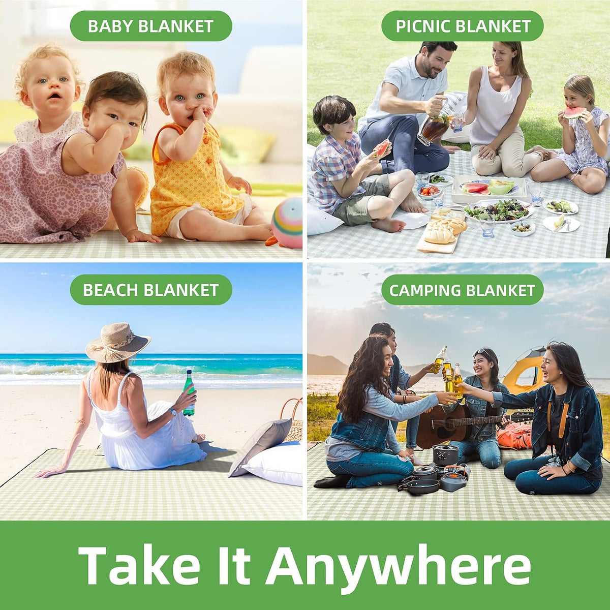 ZAZE Foldable Family Blanket 80x80 – Soft Play Mat for Kids and Pets, Waterproof Backing for Wet Grass and Beach Days