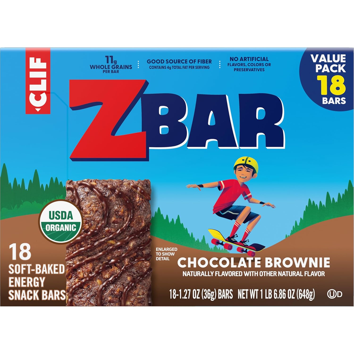 Zbar Chocolate Brownie Granola Bars – Soft Chewy After-School Snack for Kids, USDA Organic Non-GMO 18 Pack