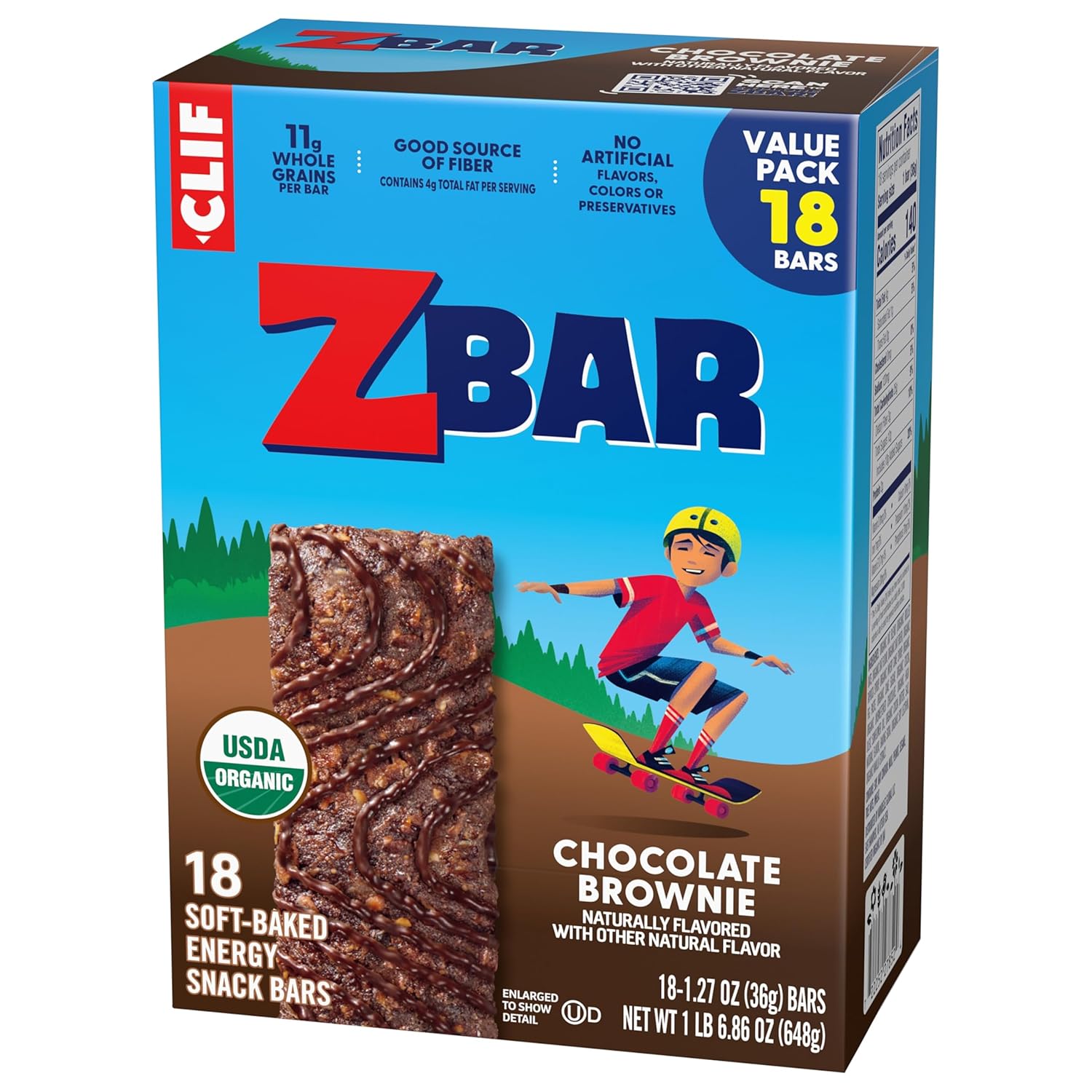 Zbar Chocolate Brownie Granola Bars – Soft Chewy After-School Snack for Kids, USDA Organic Non-GMO 18 Pack