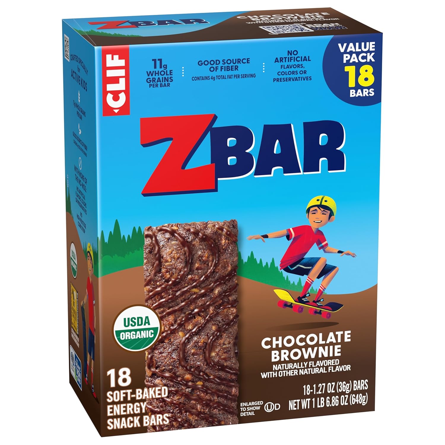 Zbar Chocolate Brownie Granola Bars – Soft Chewy After-School Snack for Kids, USDA Organic Non-GMO 18 Pack