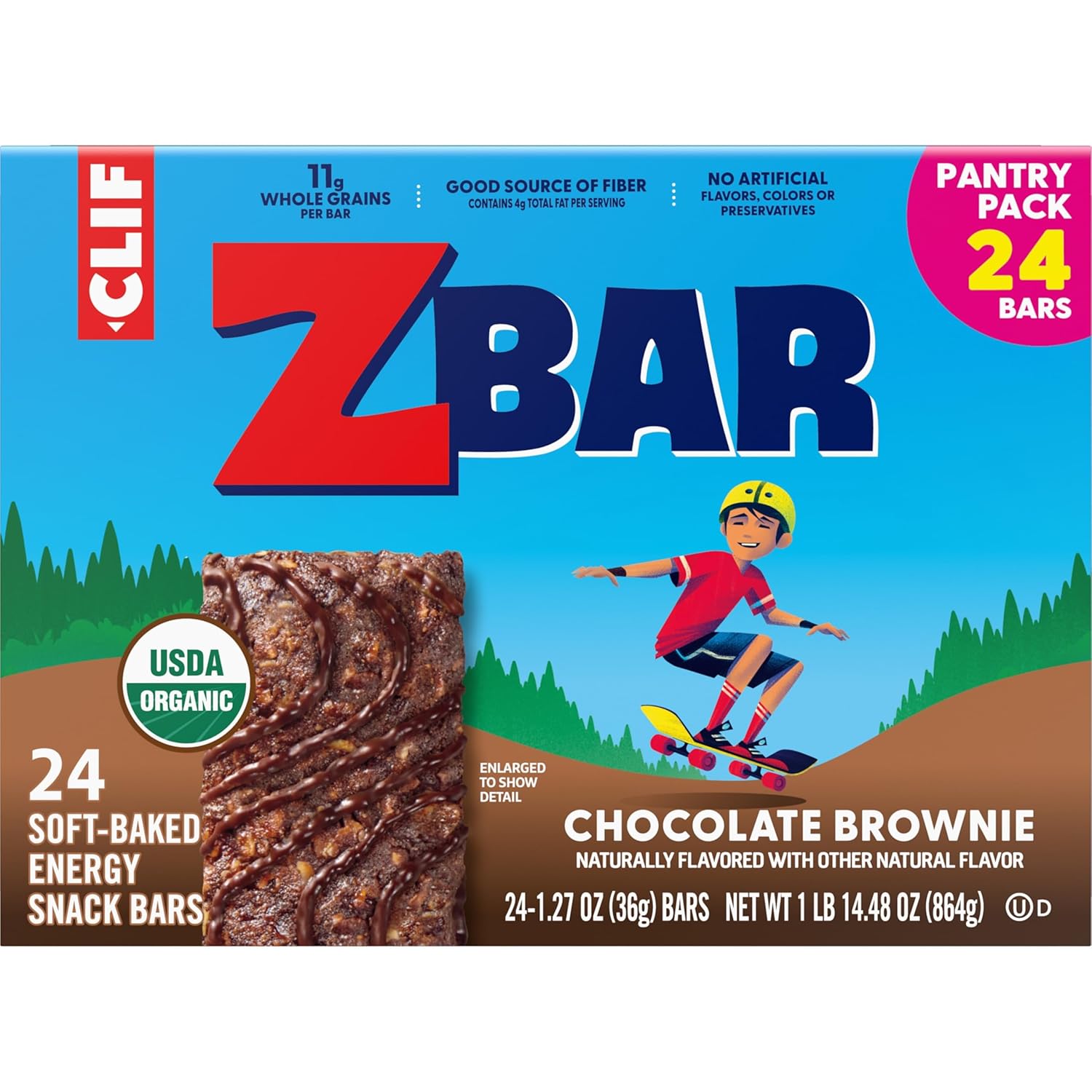 Zbar Chocolate Brownie Organic Snack Bars — After-School Energy Boost for Active Kids Ages 3-12, 24-Count Bulk Pack