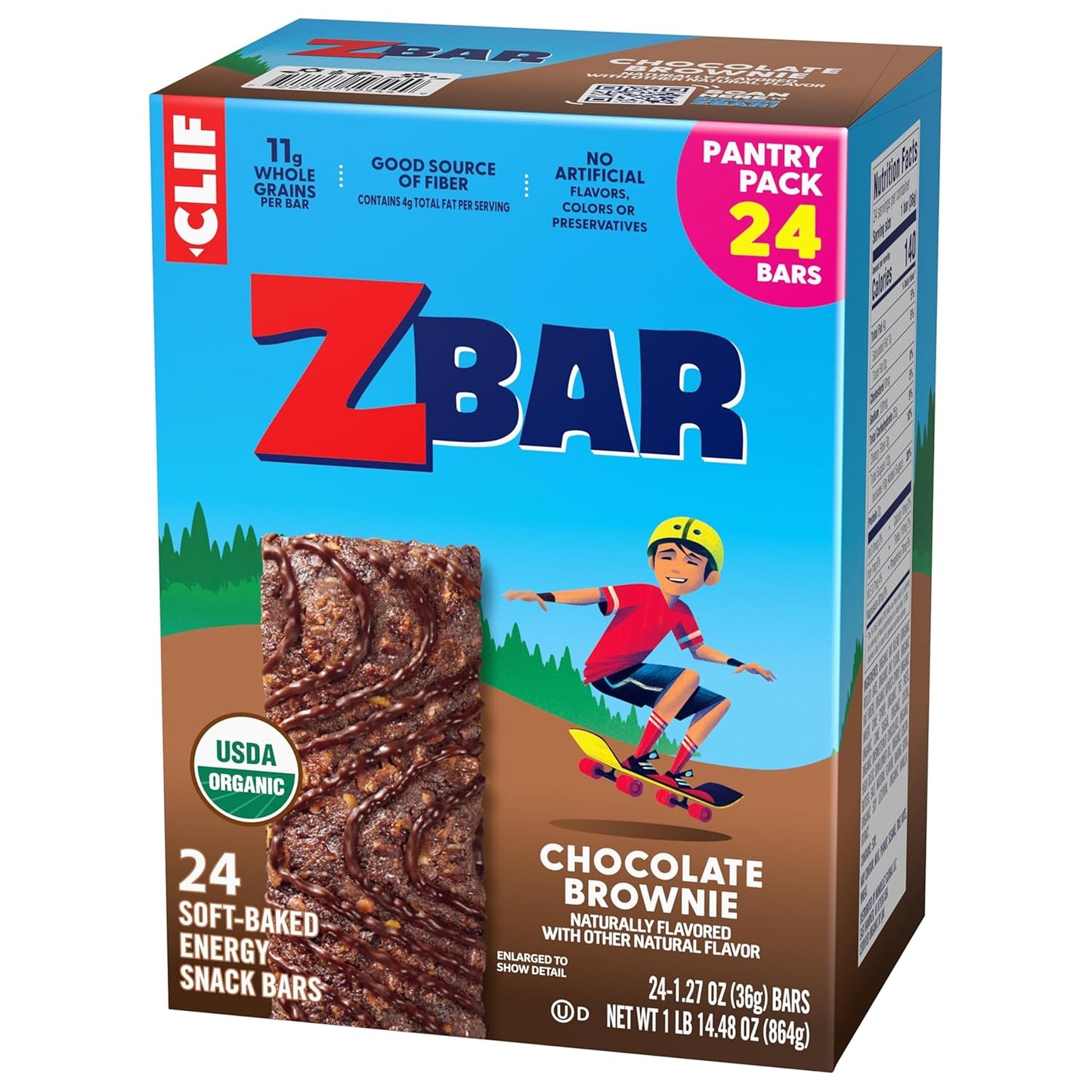 Zbar Chocolate Brownie Organic Snack Bars — After-School Energy Boost for Active Kids Ages 3-12, 24-Count Bulk Pack