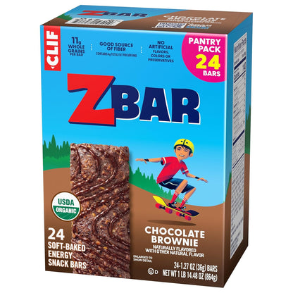 Zbar Chocolate Brownie Organic Snack Bars — After-School Energy Boost for Active Kids Ages 3-12, 24-Count Bulk Pack