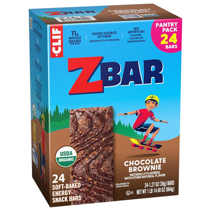 Zbar Chocolate Brownie Organic Snack Bars — After-School Energy Boost for Active Kids Ages 3-12, 24-Count Bulk Pack