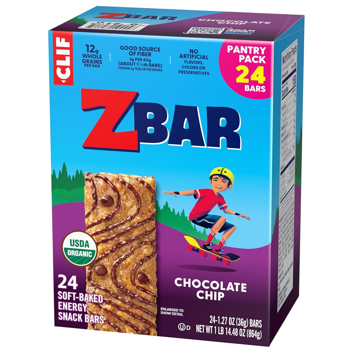 Zbar Chocolate Chip Soft-Baked Bars for Soccer Sidelines and Practice – 24 Pack Portable Organic Kids Snacks