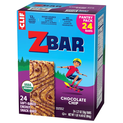Zbar Chocolate Chip Soft-Baked Bars for Soccer Sidelines and Practice – 24 Pack Portable Organic Kids Snacks