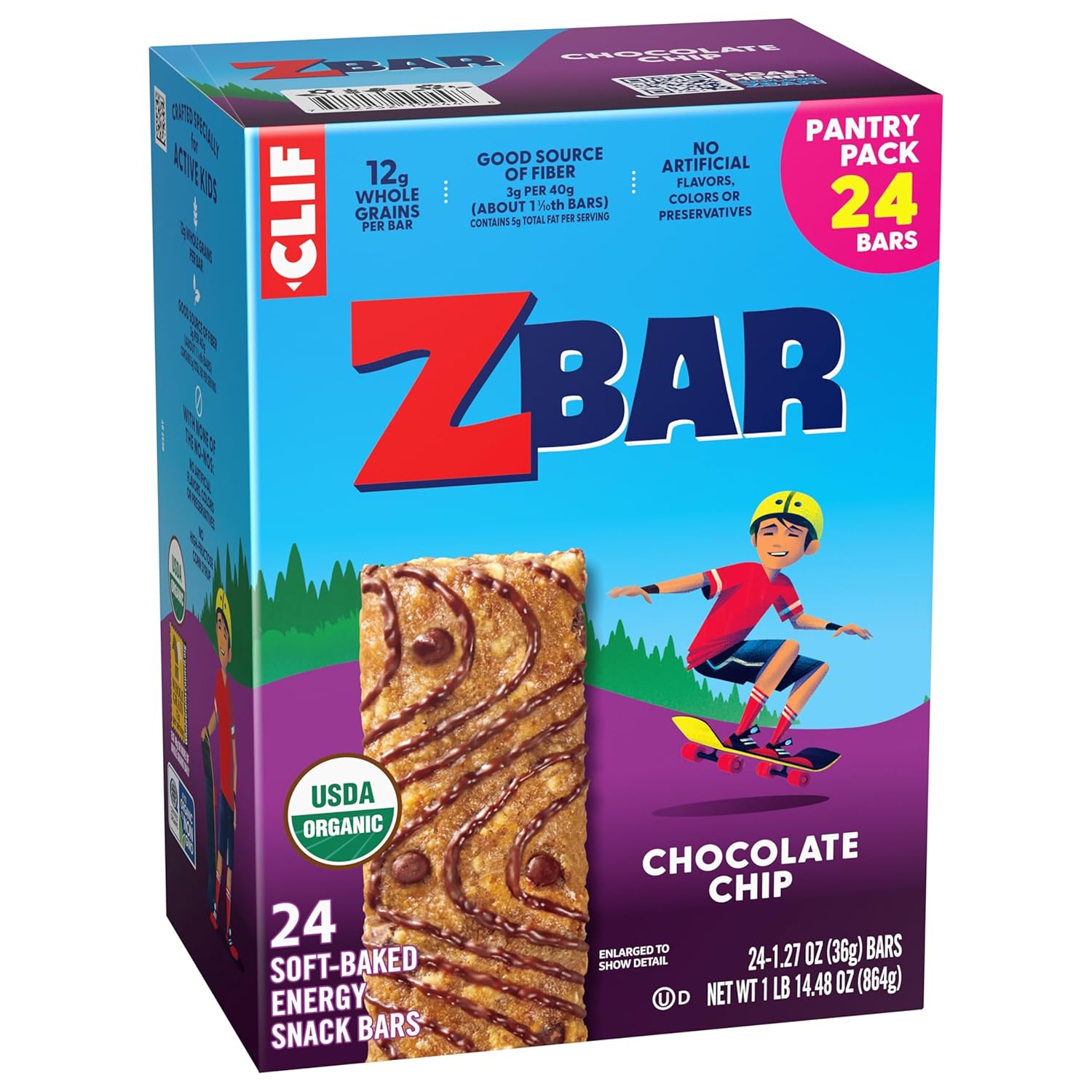 Zbar Chocolate Chip Soft-Baked Bars for Soccer Sidelines and Practice – 24 Pack Portable Organic Kids Snacks