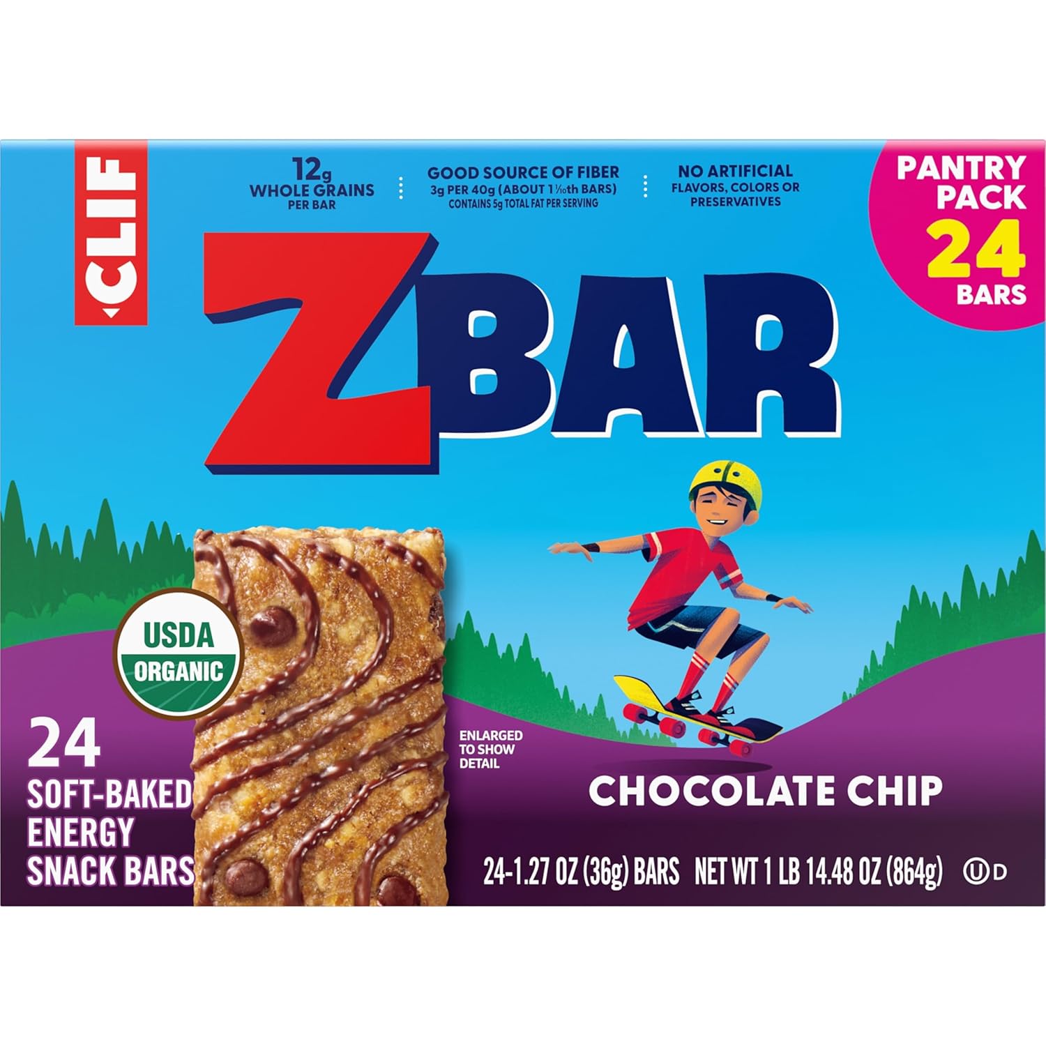 Zbar Chocolate Chip Soft-Baked Bars for Soccer Sidelines and Practice – 24 Pack Portable Organic Kids Snacks