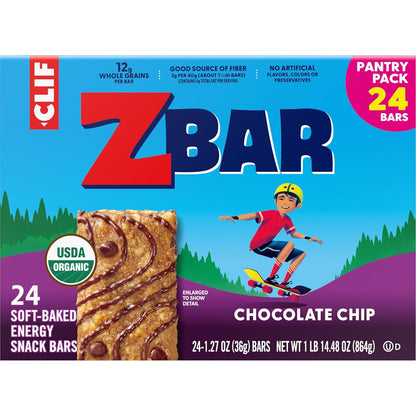 Zbar Chocolate Chip Soft-Baked Bars for Soccer Sidelines and Practice – 24 Pack Portable Organic Kids Snacks