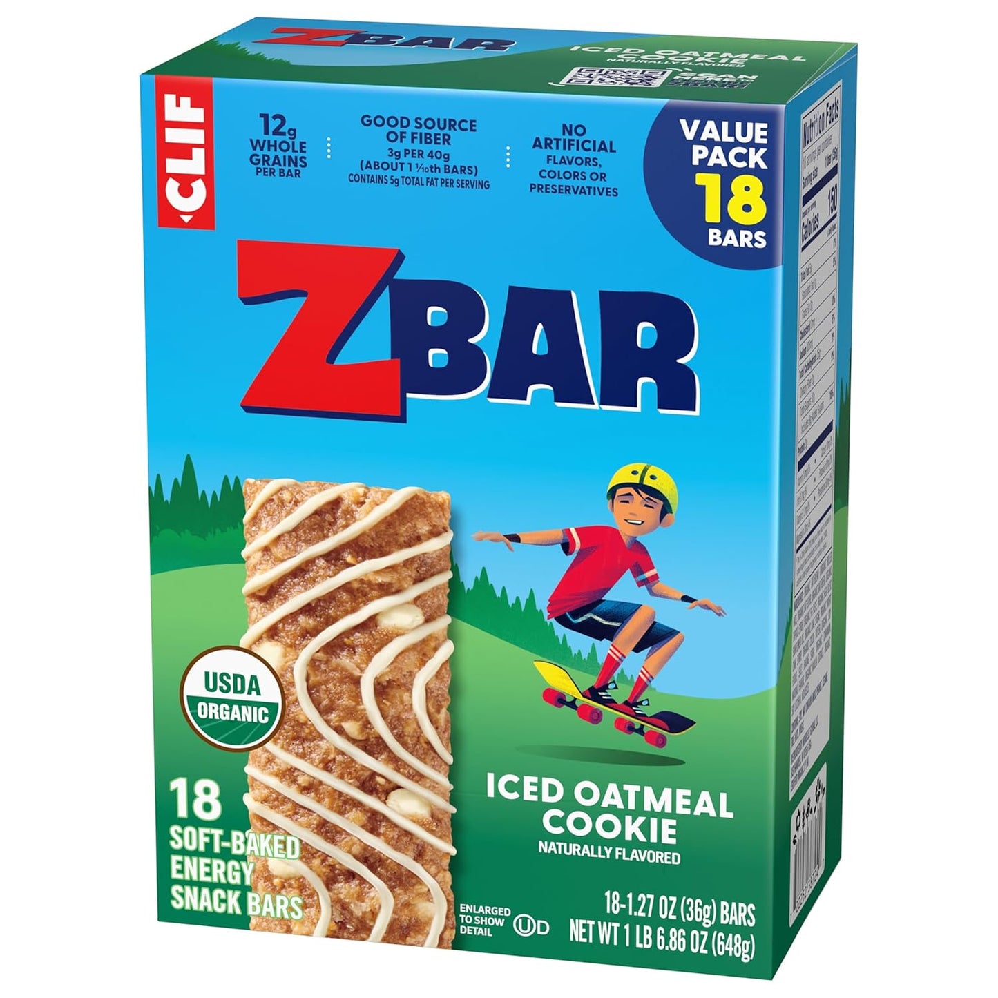 Zbar Iced Oatmeal Cookie – Lunchbox Snack Bars for Picky Eaters, Non-GMO Organic Kids Snacks Chewy Like an Oatmeal Cookie (18 Pack)