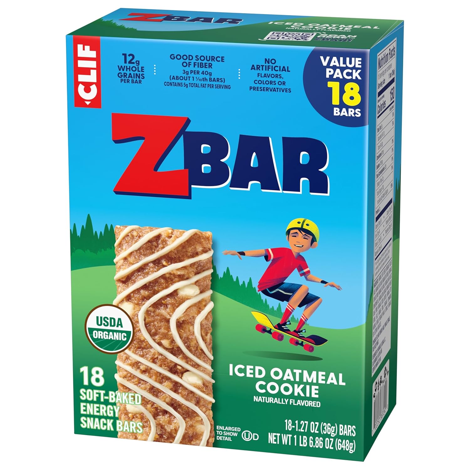 Zbar Iced Oatmeal Cookie – Lunchbox Snack Bars for Picky Eaters, Non-GMO Organic Kids Snacks Chewy Like an Oatmeal Cookie (18 Pack)
