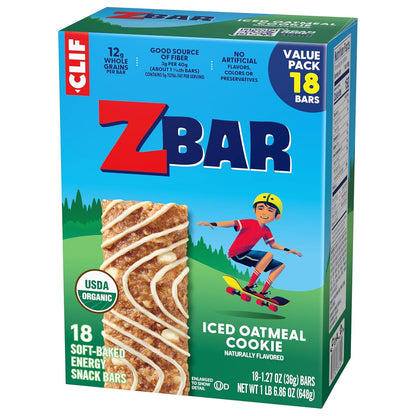 Zbar Iced Oatmeal Cookie – Lunchbox Snack Bars for Picky Eaters, Non-GMO Organic Kids Snacks Chewy Like an Oatmeal Cookie (18 Pack)