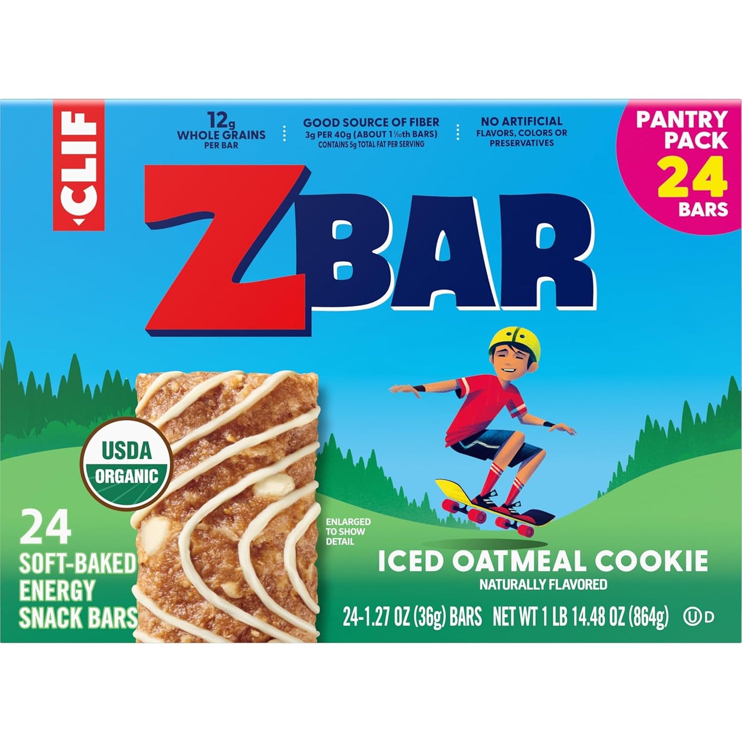 Zbar Iced Oatmeal Cookie Snack Bars – Travel and Road Trip Snack for Families, Individually Wrapped 24 Pack