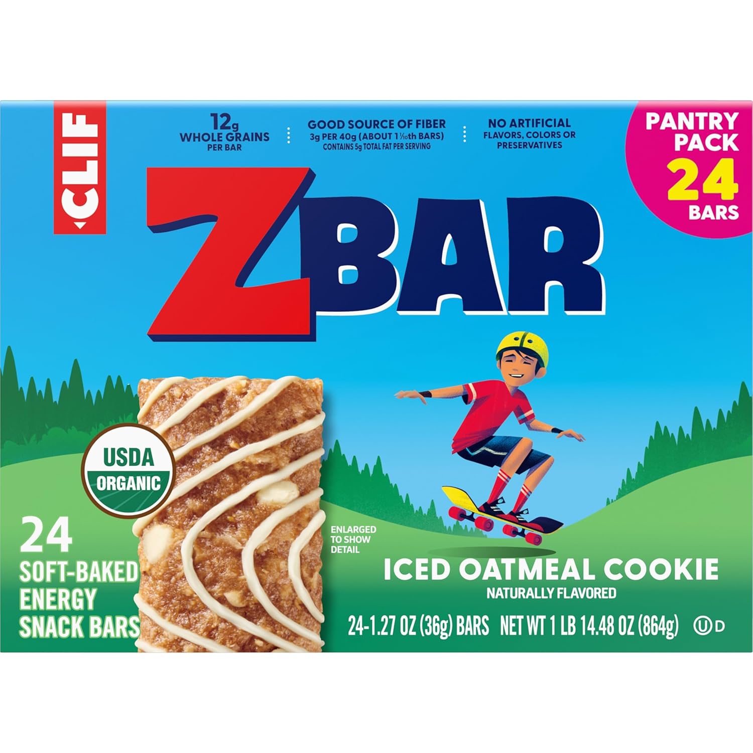 Zbar Iced Oatmeal Cookie Snack Bars – Travel and Road Trip Snack for Families, Individually Wrapped 24 Pack
