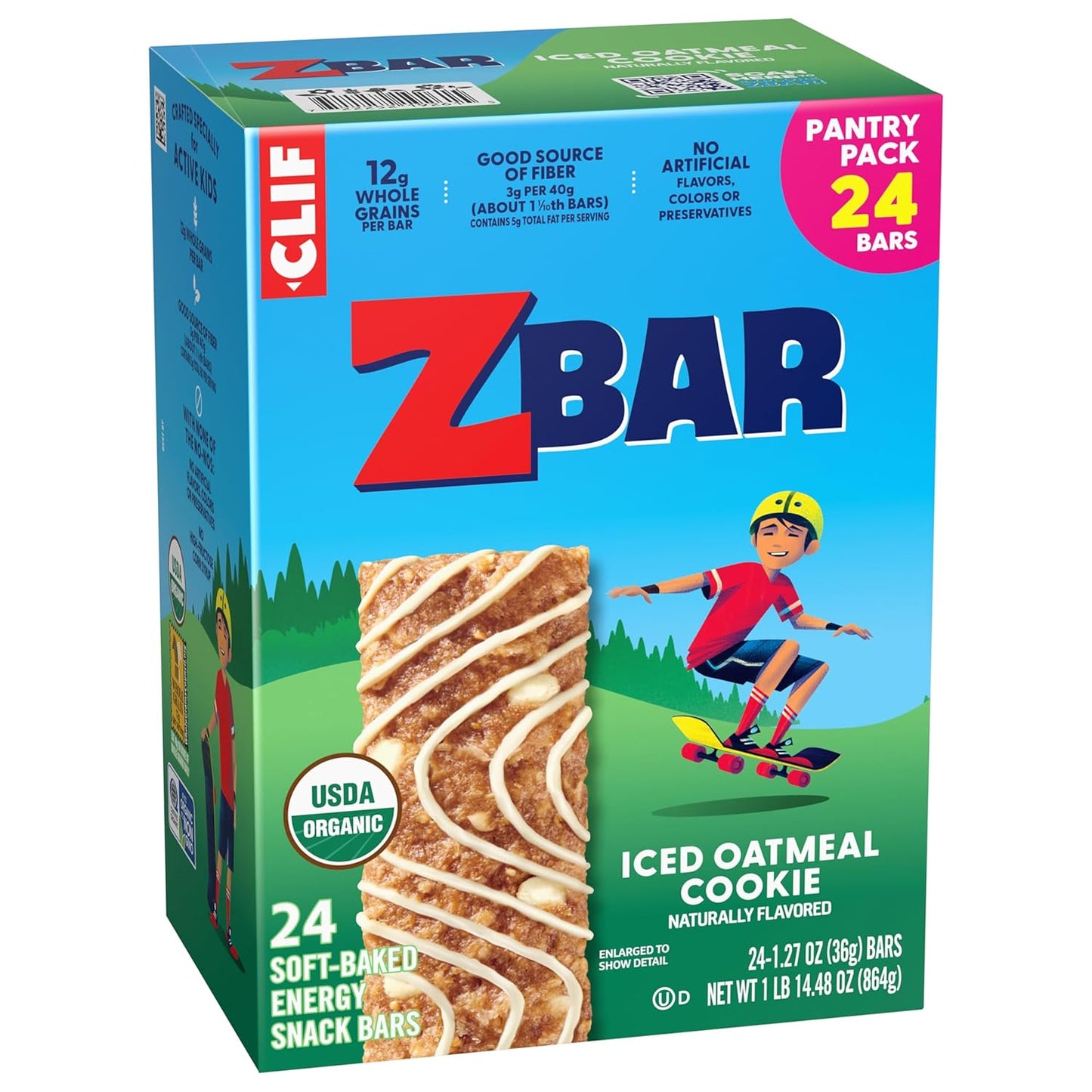 Zbar Iced Oatmeal Cookie Snack Bars – Travel and Road Trip Snack for Families, Individually Wrapped 24 Pack
