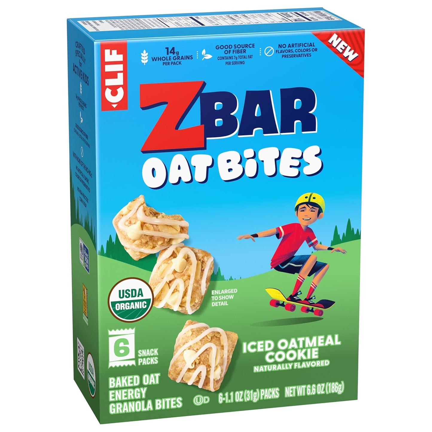 Zbar Oat Bites - Iced Oatmeal Cookie - Portable Organic Snack for Weekend Hikes and Park Outings - 6 Single-Serve Packs