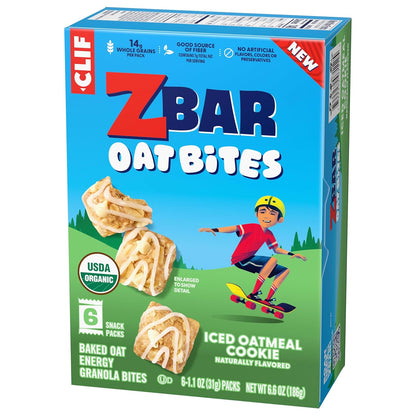 Zbar Oat Bites - Iced Oatmeal Cookie - Portable Organic Snack for Weekend Hikes and Park Outings - 6 Single-Serve Packs