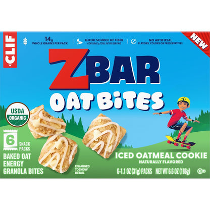 Zbar Oat Bites - Iced Oatmeal Cookie - Portable Organic Snack for Weekend Hikes and Park Outings - 6 Single-Serve Packs