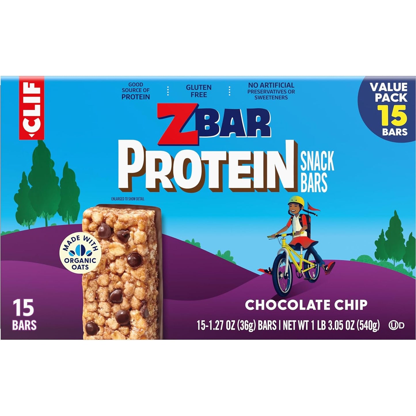 Zbar Protein Gluten-Free Snack Bars - Better-For-You Chocolate Chip Bar with 5g Protein from Whey and Pea Blend (15 Pack)