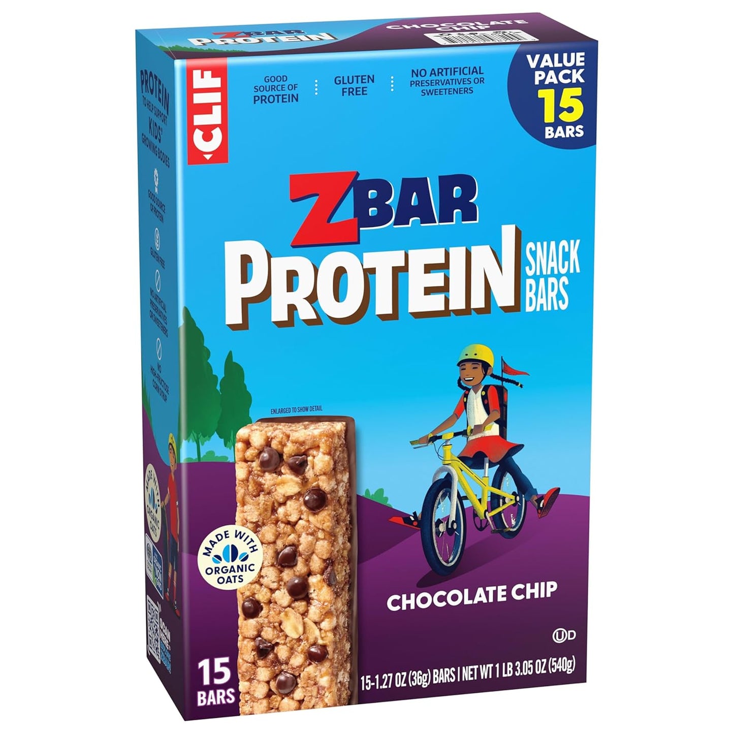 Zbar Protein Gluten-Free Snack Bars - Better-For-You Chocolate Chip Bar with 5g Protein from Whey and Pea Blend (15 Pack)