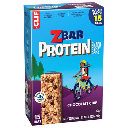 Zbar Protein Gluten-Free Snack Bars - Better-For-You Chocolate Chip Bar with 5g Protein from Whey and Pea Blend (15 Pack)