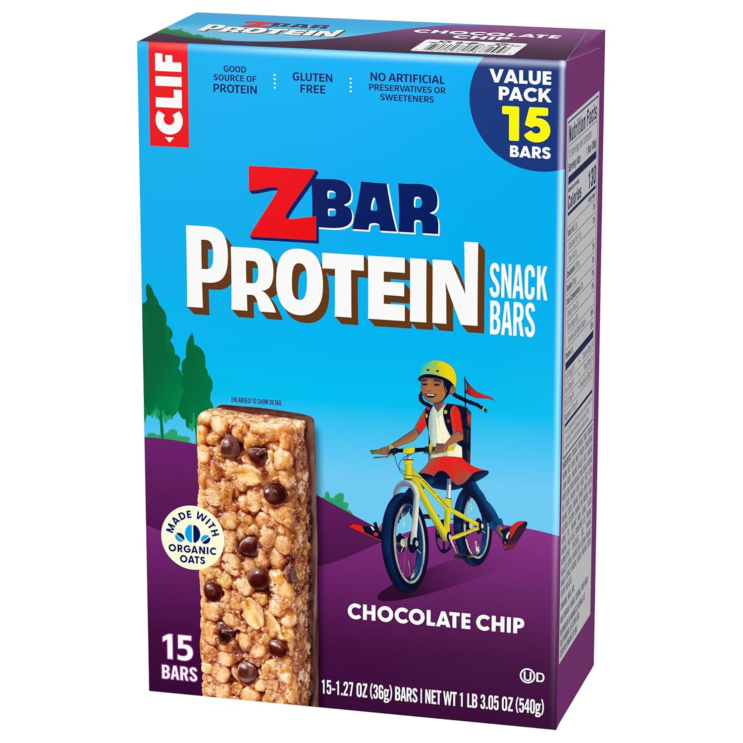 Zbar Protein Gluten-Free Snack Bars - Better-For-You Chocolate Chip Bar with 5g Protein from Whey and Pea Blend (15 Pack)