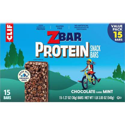 Zbar Protein – Hiking Trail Snack for Kids, Portable Chocolate Mint Bars (15 Pack)