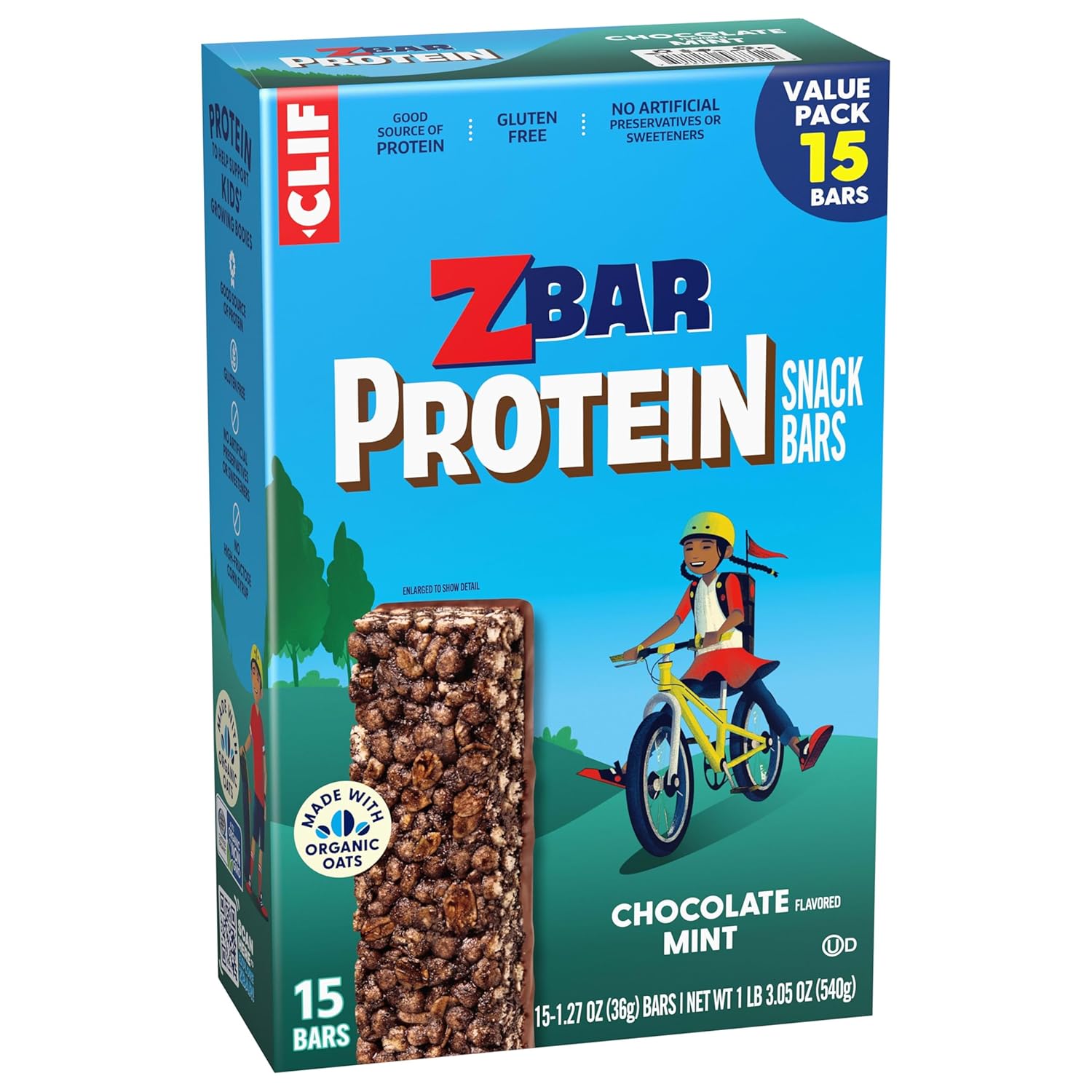 Zbar Protein – Hiking Trail Snack for Kids, Portable Chocolate Mint Bars (15 Pack)