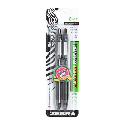 Zebra Pen Z-Grip Retractable Ballpoint Pen, Medium Point, 1.0mm, Black Ink, 2-Count