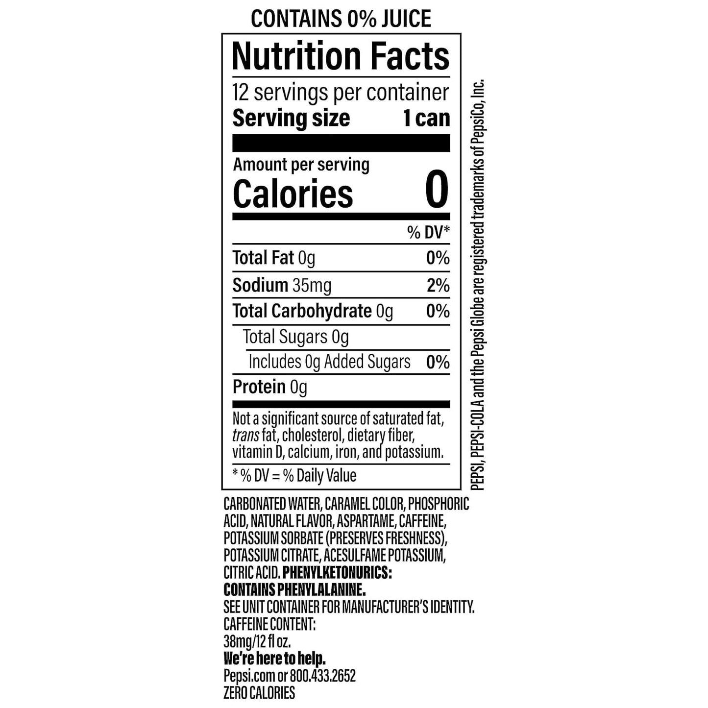 zero calories and zero sugar formulation suitable for restricted diets