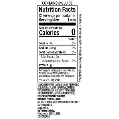 zero calories and zero sugar formulation suitable for restricted diets