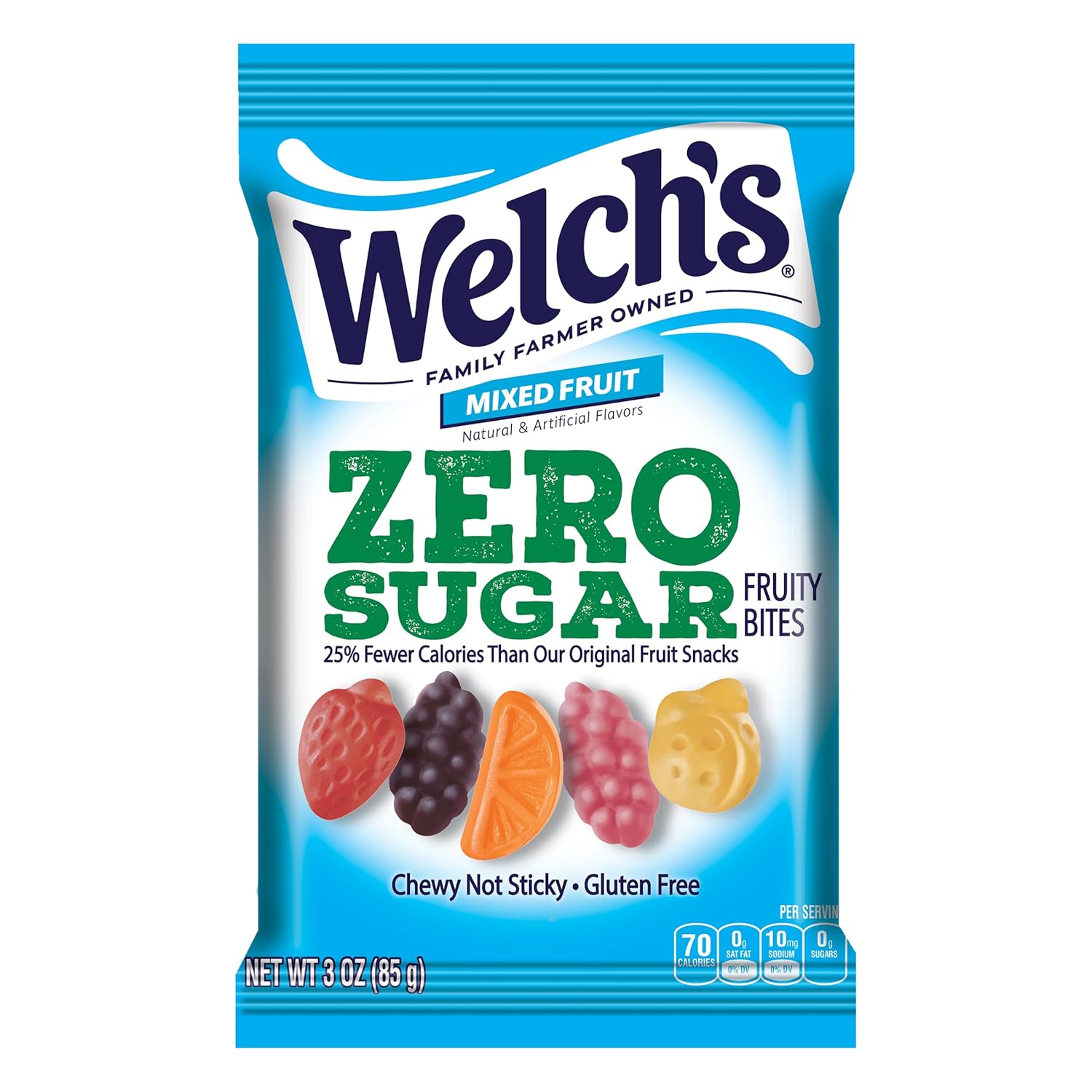 zero-sugar formula with 25% fewer calories than original welch's fruit snacks