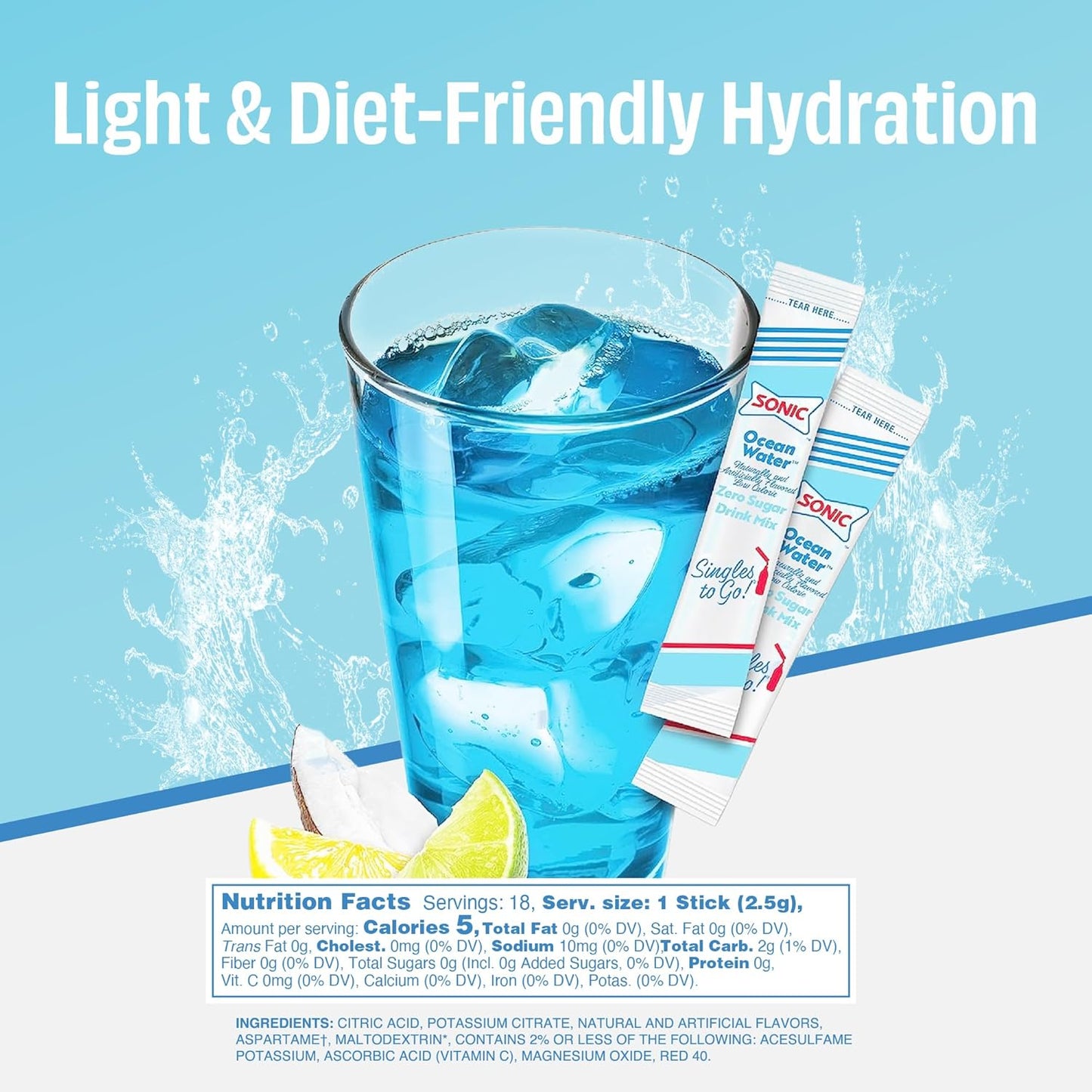 zero sugar, zero calories, caffeine-free formula sweetened with aspartame and acesulfame potassium