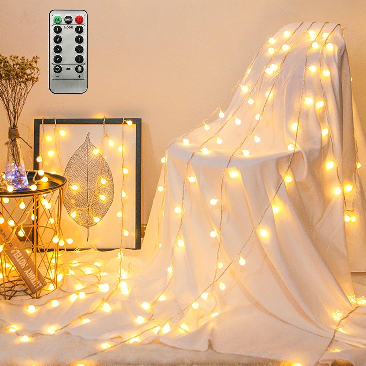 ZIMINGU LED Globe String Lights – 19.7ft Mini Fairy Lights for Boho Bedroom and Reading Nook Decor, Warm White USB Plug In