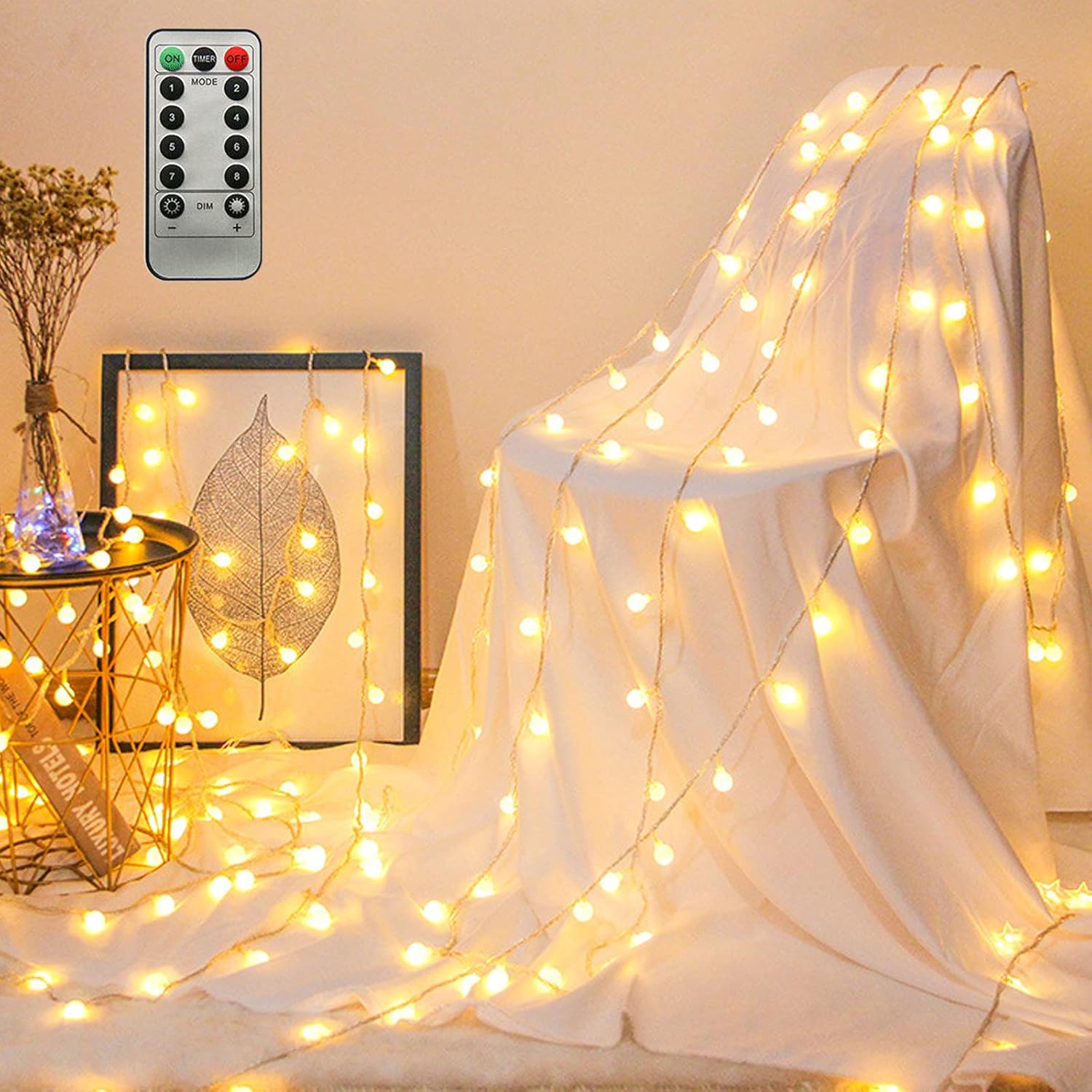 ZIMINGU LED Globe String Lights – 19.7ft Mini Fairy Lights for Boho Bedroom and Reading Nook Decor, Warm White USB Plug In