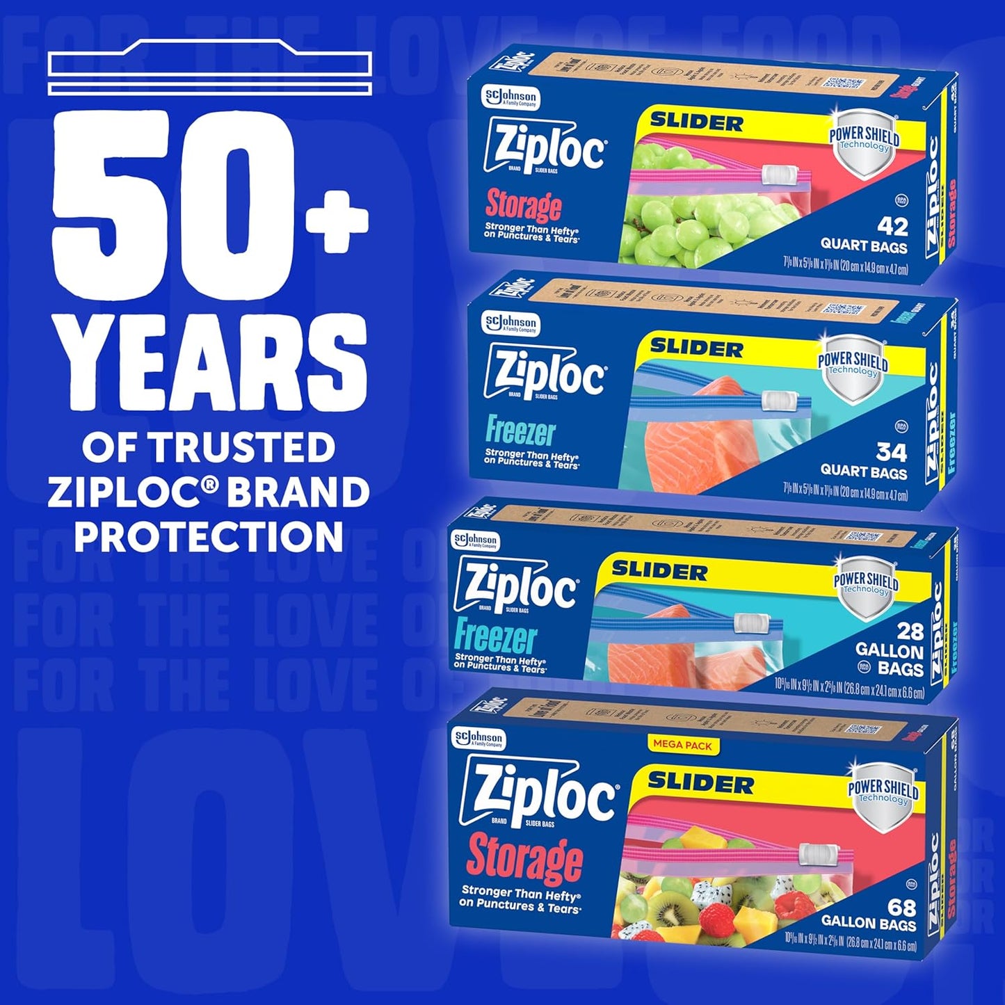 Ziploc Power Shield Quart Freezer Bags – Durable Lunchbox Storage for Kids Snacks and Sandwiches, Bulk 136