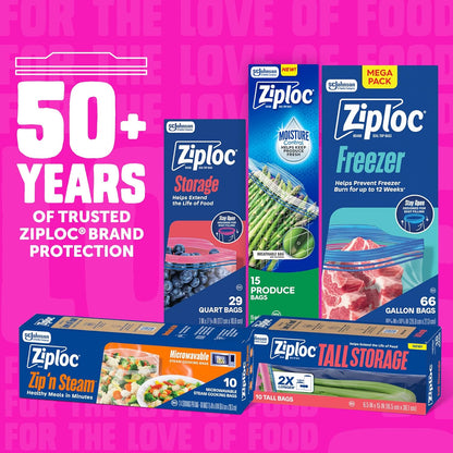 Ziploc Tall Food Storage Bags – Non-Toxic Reusable Storage Bags for Zucchini, Baguettes and Freezer Meal Prep